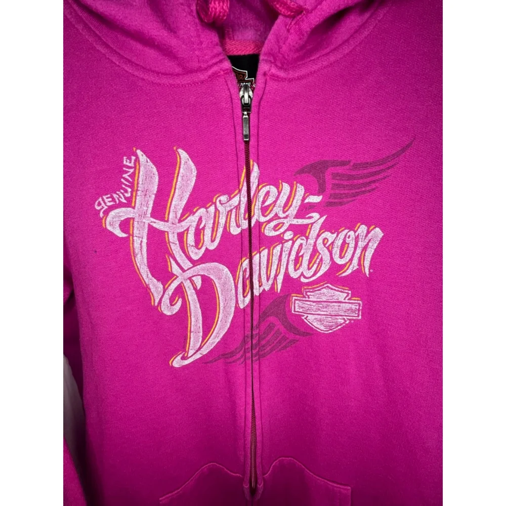 Harley Davidson Pink Graphic Casper Wyoming Zip Up Hoodie - Picture 2 of 5